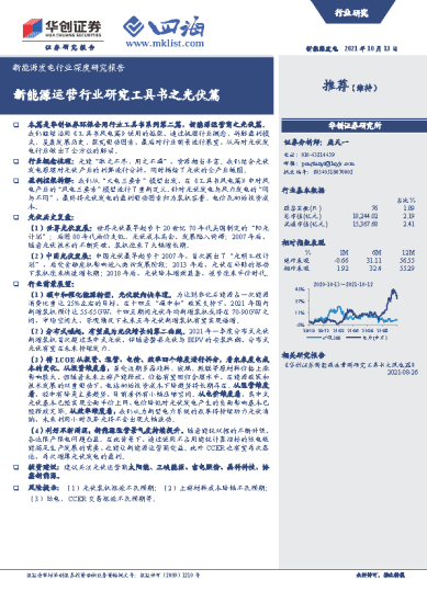 新能源发电行业深度研究报告：新能源运营行业研究工具书之光伏篇-华创证券-四海清单